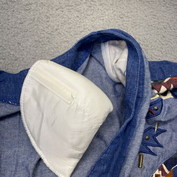 Vintage Denim Jacket Women Large Blue Studded Jean Aztec Southwest 80s Rodeo - Picture 14 of 16